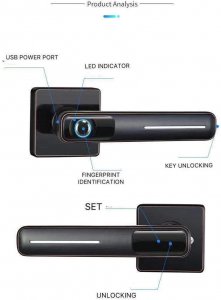 Fingerprint Door Lock, Smart Door Lock, Electronic Door Lock for Office & Home (Black)